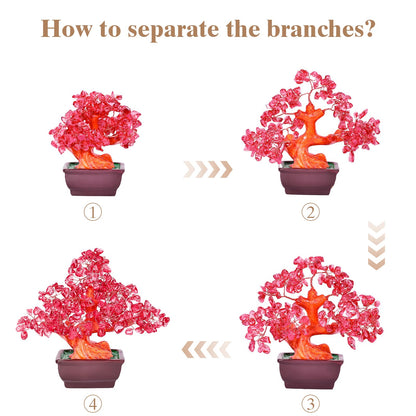 AzureLeap Feng Shui Quartz Crystal Money Tree Bonsai Style Decoration for Luck and Wealth (Red)