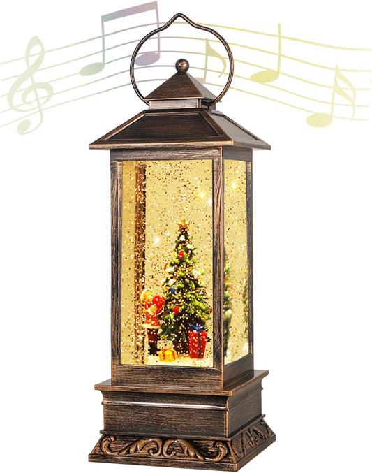 Christmas Snow Globe Lantern Christmas Decorations, Xmas Gifts Christmas Vintage Home Decor Indoor,Christma Lantern Sparkling with Music 6H Timer, Holiday Party Gifts(Christmas Tree)