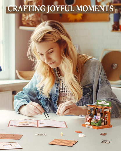 Rolife DIY Mini Building House Miniature Kit-The Muse Bookshop, Miniature Lifestyle Mini Bookshelf Decoration, DIY Hobbies/Gifts for Craftsman (The Muse Bookshop)