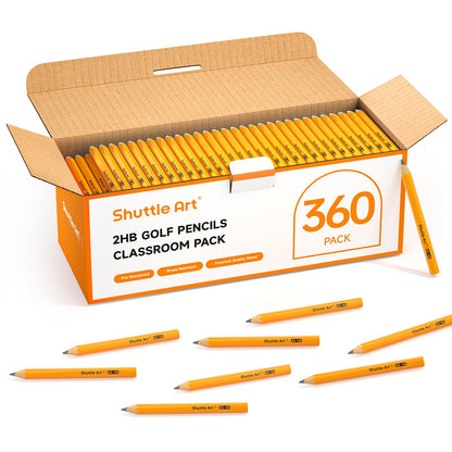 Shuttle Art 360 Pack #2 HB Golf Pencils, Wood-cased 3.5” Mini Pencils Bulk, Pre-sharpened Small Pencil for Kids Teachers Writing Marking Sketching, Classroom Essentials, Back to School Supplies