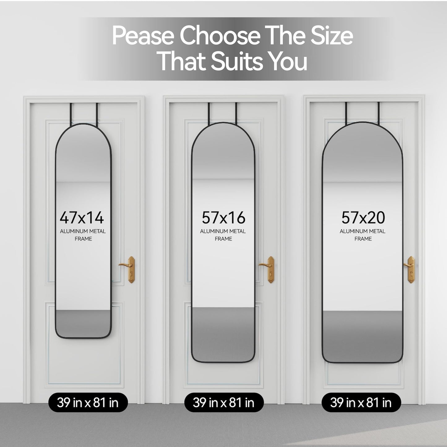 SCWF-GZ 47x14 Mirror Full Length Back Door Hanging or Wall Mounted Aluminum Metal Frame Arch Mirrors for Entryway Bedroom Bathroom Dressing Living Room 47 14 inch Black