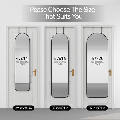 SCWF-GZ 47x14 Mirror Full Length Back Door Hanging or Wall Mounted Aluminum Metal Frame Arch Mirrors for Entryway Bedroom Bathroom Dressing Living Room 47 14 inch Black