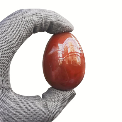 Sunshcat Natural Carnelian Egg Shaped Meditation Chakra and Home Decor Balance Crystals and Healing Stones Statue Set,35 * 50mm Easter and Thanksgiving Gift,with Wooden Bracket