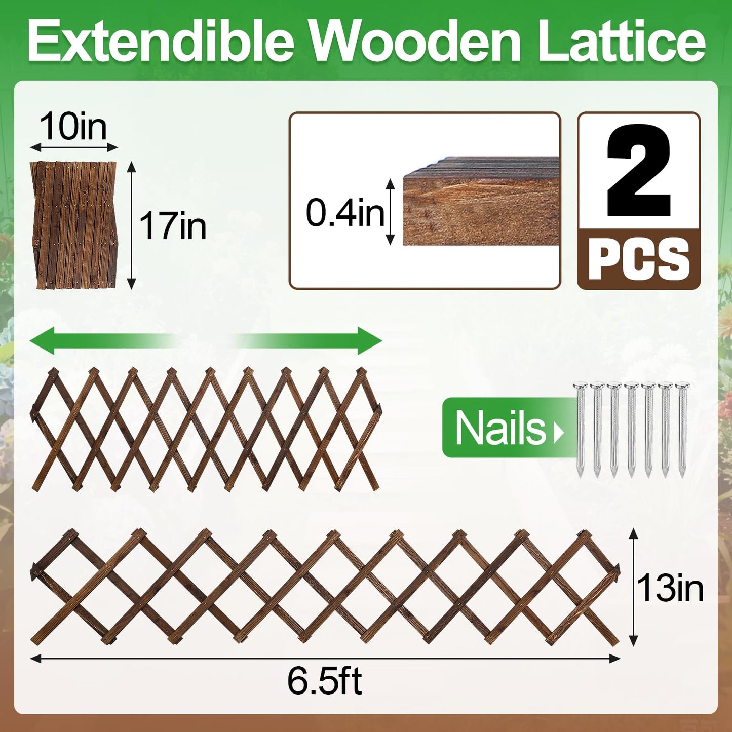 Pack of 2 Extra Thick Wooden Wall Trellis- Expandable Wall Planter Lattice Panels for Climbing Plants, Hanging Vertical Plant Support Fence Frame Outdoor Indoor for Balcony Patio Garden Room