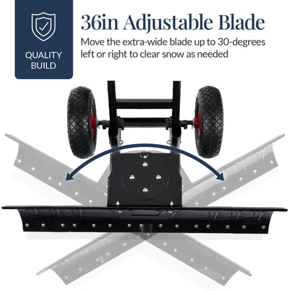 Best Choice Products 36in Galvanized Blade Heavy-Duty 2-Wheel Snow Pusher Hand Plow for Snow Removal w/Wheels, Adjustable Handle, Blade Angle - Black