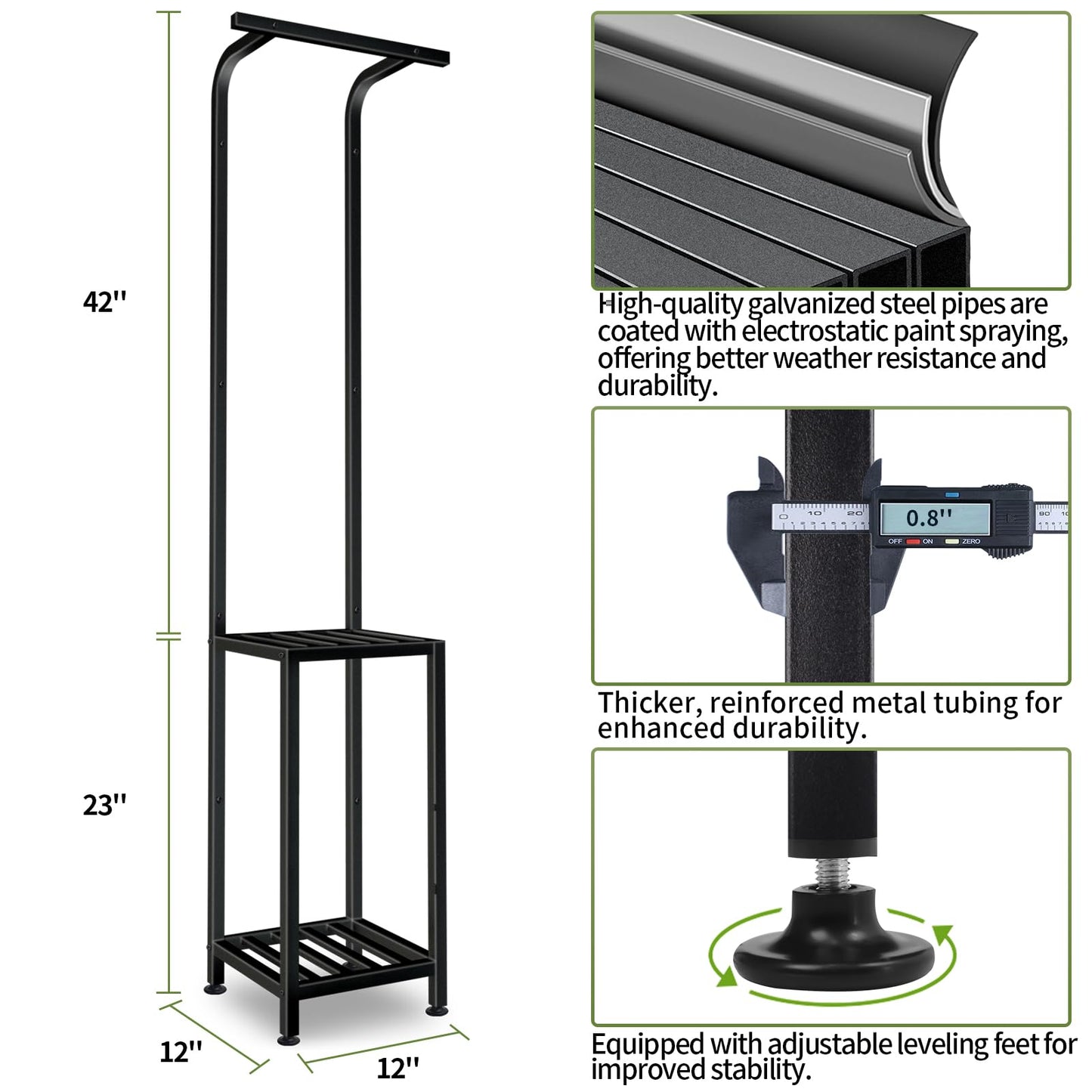 LLAXERGU Plant Stand Indoor Outdoor, 65" Tall Plant Stand Outdoor 3 Tiered Hanging Plant Shelf Heavy Duty Flower Stand Multiple Plant Metal Display Rack for Living Room Garden Balcony