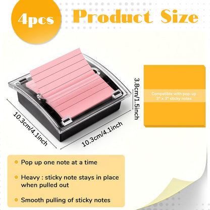 SHENLIU 4 Pcs Pop Up Sticky Note Dispenser Sticky Note Holder Pop Up Notes Dispenser Transparent Top for 3 x 3 Inch Sticky Notes School Office Home Store Black Base Clear Top