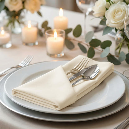 Palisa Almond Beige Polyester Cloth Dinner Napkins Pack of 12 | 18x18 Inch Reusable & Washable Table Linen Napkins for Everyday Use Wedding Parties Banquet & Hotel