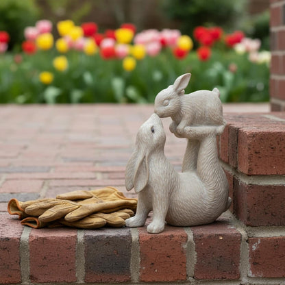 Braxio Rabbit Decor for Home Garden – Kissing Bunny Statue, Living Room, Bookshelf, or Patio Decor, Resin Figurine for Animal Lovers, 6.3" L x 2.6" W x 7.9" H