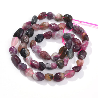 jodaying 6-8mm Natural Mutilcolor Tourmaline Nuggets Oval Free Tumbled Pebble Semi Precious Gemstone Loose Stone Beads Approx 15.5 inch for DIY Jewelry Making