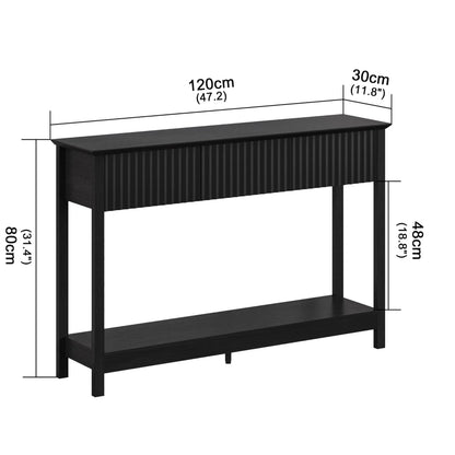 Treocho 47" Fluted Console Table with 3 Drawers, Narrow Long Entryway Table with Storage and Shelf, 2-Tier Sofa Table Behind Couch Accent Tables for Entrance Foyer, Hallway, Living Room, Black