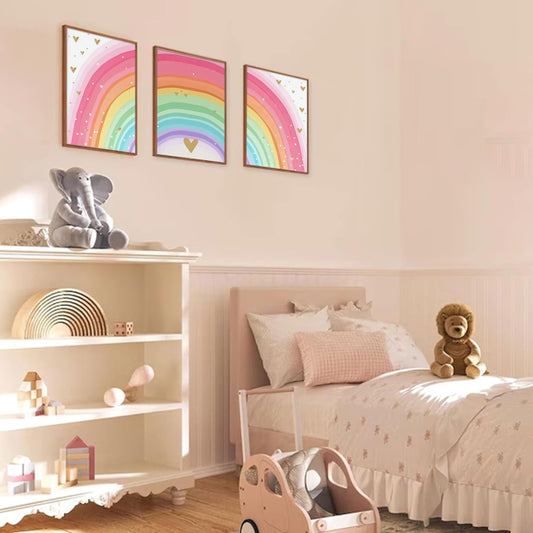 Girls Rainbow Wall Art Set of 3, Colorful Nursery Wall Decor Painting, Kids Heart Picture Poster Prints for Classroom Kids Room Baby Room Bedroom Dorm Home Decoration 12x16in Unframed