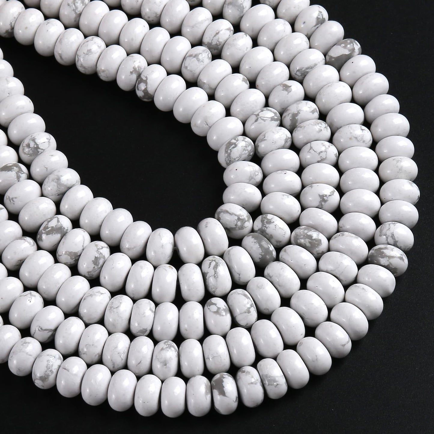 76pcs 5x8mm Natural Stone White Howlite Turquoise Rondelle Spacer Loose Beads Abacus Disk Stone Round Loose Gemstone Beads for Jewelry Making DIY Bracelet Necklace