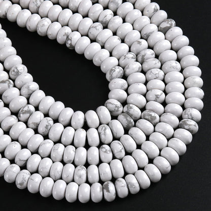 76pcs 5x8mm Natural Stone White Howlite Turquoise Rondelle Spacer Loose Beads Abacus Disk Stone Round Loose Gemstone Beads for Jewelry Making DIY Bracelet Necklace