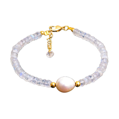 Gempires Moonstone Beaded Bracelets with Freshwater Pearls Crystal Jewelry June Birthstone Handmade Bracelets Hypoallergenic 7.5 Inch Gold Plated New Beginning Gemstone Jewelry