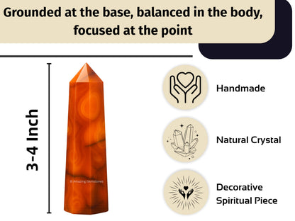 Amazing Gemstone Carnelian Crystal Towers ~ Natural Healing Crystal Point Obelisk for Reiki Healing and Crystal Grid (3" to 4" INCH)