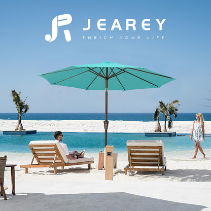 JEAREY 9FT Outdoor Patio Umbrella Outdoor Table Umbrella with Push Button Tilt and Crank, Market Umbrella 8 Sturdy Ribs UV Protection Waterproof for Garden, Deck, Backyard, Pool (Peacock Blue)