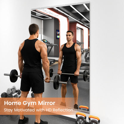 LOAAO Home Gym Mirror, 56"x16"-2 PCS Gym Mirrors for Wall, Frameless, Tempered Glass, Large Workout Mirrors for Home Gym, Dance Studio, Yoga Room, Garage Gym
