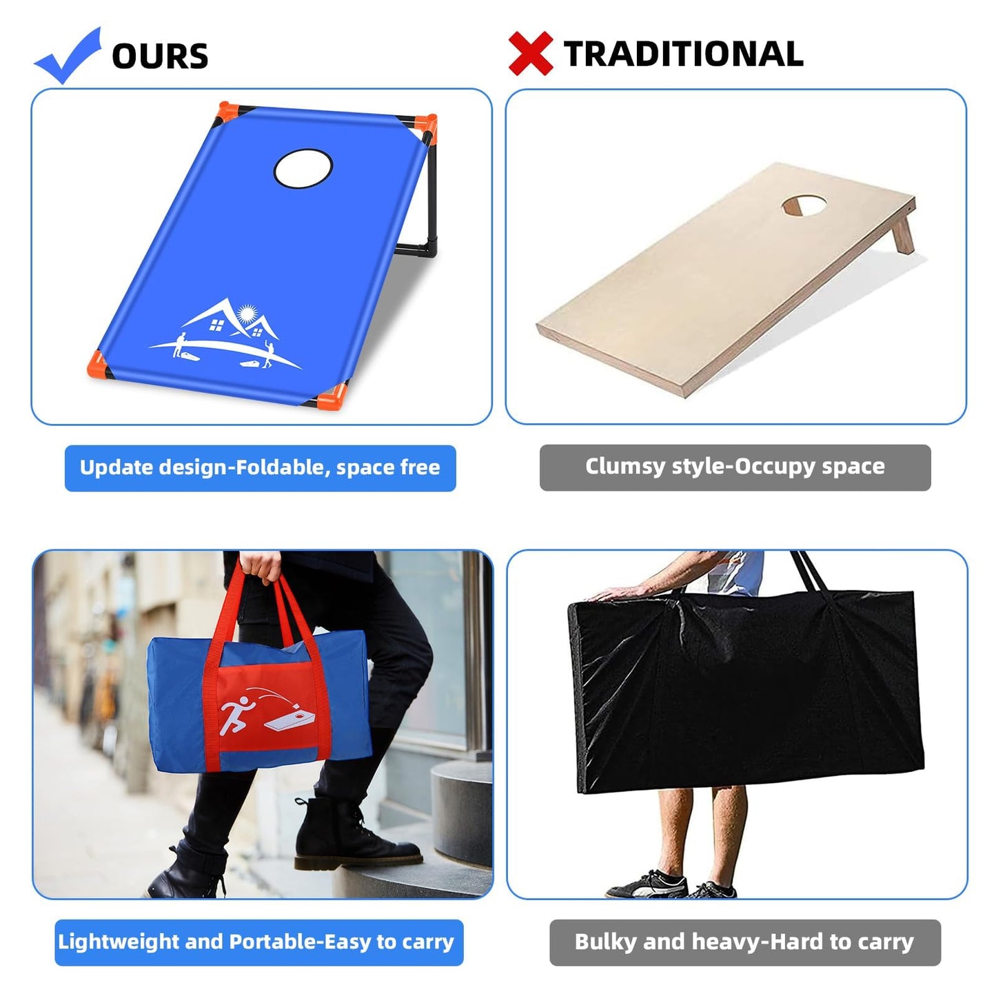 NZQXJXZ 3x2 ft Cornhole Board Set with 8 Bean Bags and Carrying Bag, Outdoor Toss Game Set for Kids and Adults, Portable Corn Hole Sets for Beach Lawn Backyard (Red and Blue)