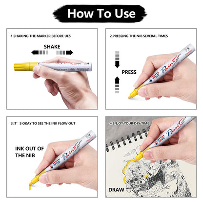 TFIVE Paint Pens Paint Markers Never Fade Quick Dry and Permanent, 12 Color Oil-Based Waterproof Marker Pen Set for Rock Painting, Ceramic, Wood, Fabric, Plastic, Canvas, Glass, Mugs