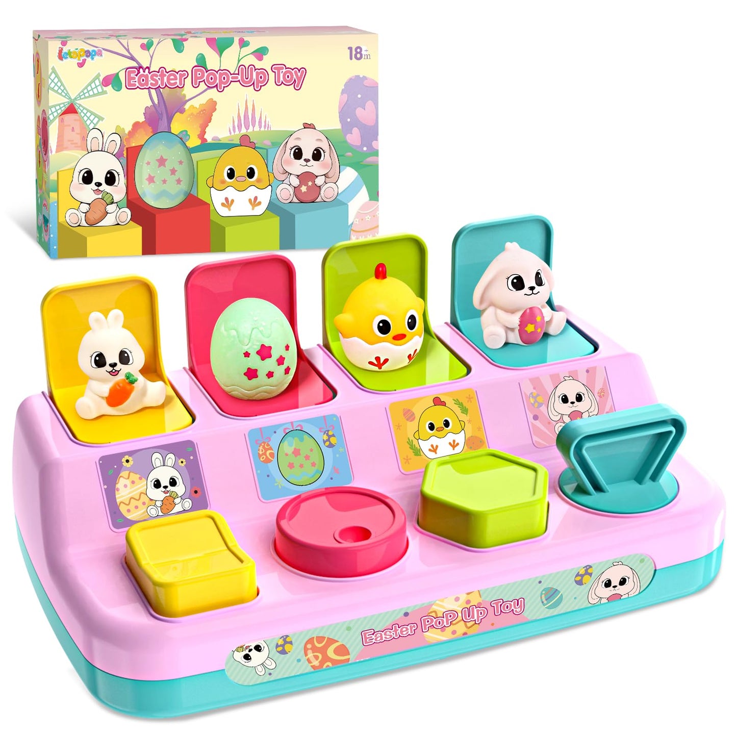 Letapapa Interactive Pop Up Toys for Toddlers, Toddler Easter Toys Easter Basket Stuffers, Montessori Cause and Effect Toy Gifts for Baby Early Learning, Baby Toys for Boys Girls Age18 Months+(Pink)