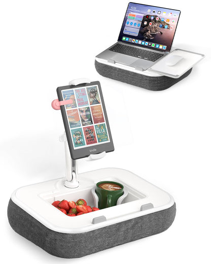SupeDesk Laptop Lap Desk, Adjustable iPad Holder for Bed, 360° Swivel Tablet Arm, Laptop Desk with Mouse Pad, Snack Bowl & Cup Holder, Fits 4.7–13” Tablets & 15” Laptop