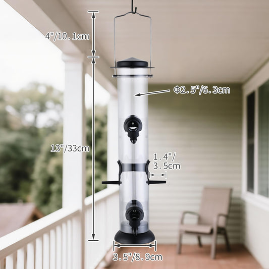 TrampgiK Bird Feeders for Outdoors Hanging,Finch Feeders for Outside,Chew-Proof Hanging Bird Feeder,Rust-Proof Birdfeeder,Squirrel Proof 6 Ports Metal Bird Feeder,14 Inch,1 Pack,Black