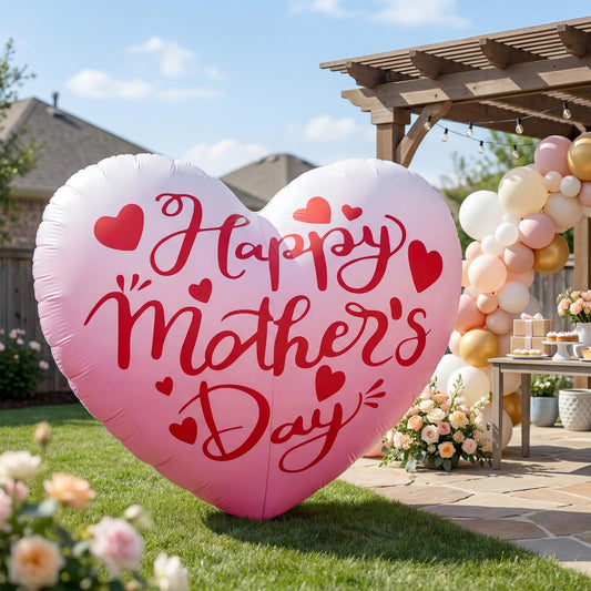 6.5FT Inflatable Happy Mother's Day Decorations, Father's Day Inflatable Double Side Decorations, Giant Hearts Built-in LED Lighted Blow Up Decoration Home Yard Outdoor Indoor Decor