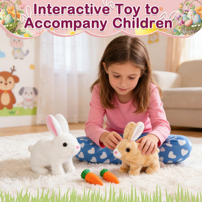 Hopping Bunny Toy, Easter Bunny Stuffed Animal Interactive Electronic Plush with Sounds and Movements, Animated Walking Wiggle Ears Twitch Nose, Easter Gifts for Kids Toddlers Boys Girls (brown)