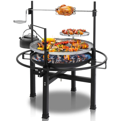 Outvita 33 Inch 2 in 1 Fire Pit with Grills, Wood Burning Fire Pits with Adjustable Swivel Cooking Grate for Outside BBQ Patio Picnic Party