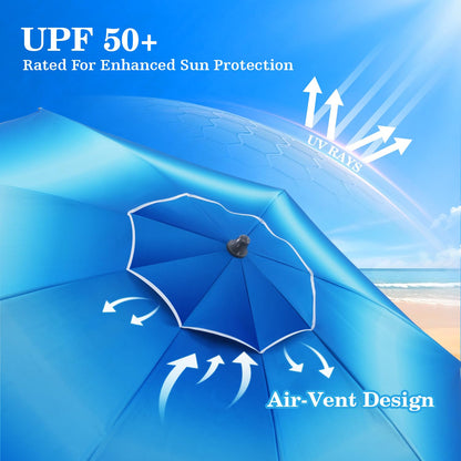 UIRWAY 8.5FT Beach Umbrella, Heavy Duty Windproof Beach Umbrellas with Sand Anchor & Tilt, Sun Protection Portable Beach Umbrella with Carrying Bag for Beach, Patio Garden Pool Outdoor