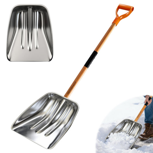 ATFVERDEX Scoop Shovel,Snow Shovel for Driveway with Non-Slip Wooden Handle and D-Shaped Grip,Quickly Clear the Snow from the Driveway and Yard