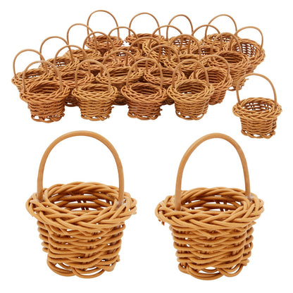 Juvale Mini Baskets Picnic Style with Handles - 1.75 x 1.75 x 2.7 in, Brown, Pack of 24, Traditional Style - Tiny Baskets for Craft, Birthday Party Favor & Baby Shower Favor