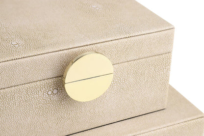 HofferRuffer Faux Leather Jewelry Boxes, Decorative Boxes Storage Accessory Organizer with Gold Hardware Decor, Classic Vegan Leather Set of 2 Pieces (Light Grey)