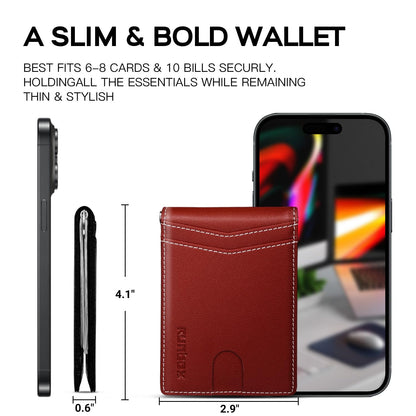 RUNBOX Slim Money Clip Wallets for Men RFID Blocking 8 Card Holder Minimalist Small Thin Carbon Leather Bifold Mens Front Pocket Wallet Gift Box(Vermilion)