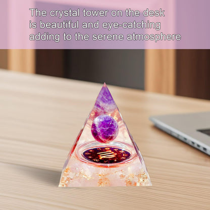 Saefheled Twelve Constellations Virgo Orgone Pyramid,Natural Amethyst&Pink Crystal Orgonite Crystal Healing Pyramid for Protection Chakra,Unique Constellation Pyramids for Positive Energy,Money Health