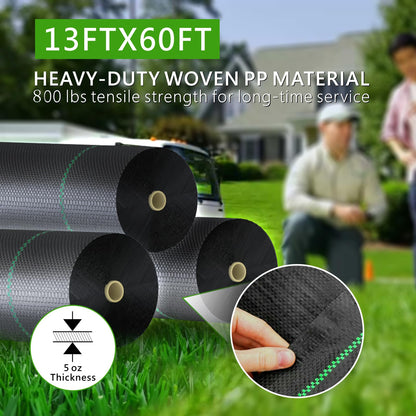mychoiii 13ft x 60ft Driveway Fabric 5oz Heavy Duty, 800lbs Tensile Strength Woven Geotextile Fabric, Commercial Grade Ground Stabilization Underlayment for Road, Gravel, Erosion Control