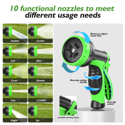 GARDENWORK Water Hose 50 FT,Stainless Steel Garden Hose with 10 Function Nozzle Flexible,Metal Garden Hoses with Leak-Proof Connectors,Flexible Hose,Waterhose for Outside