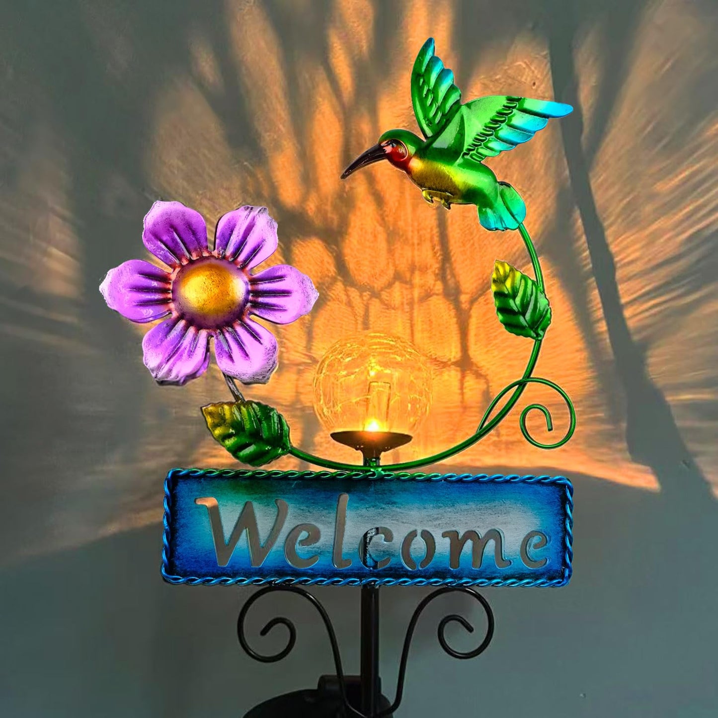 FOMOMDI Hummingbird Garden Decorations for Outside, Solar Waterproof Stake Lights with Welcome Sign for Yard Lawn Patio Pathway, Warm Gifts for Mom Grandma Housewarming (Hummingbird)