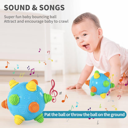 VANLINNY NEW Bumble Ball for Babies,Crawling Sensory Toys for Toddlers,Baby Music Shake Preschool,Dancing Interactive Sounds Infants Toy,Bouncing Learning Ball,Ideal Gift for Boys Girls(Blue)