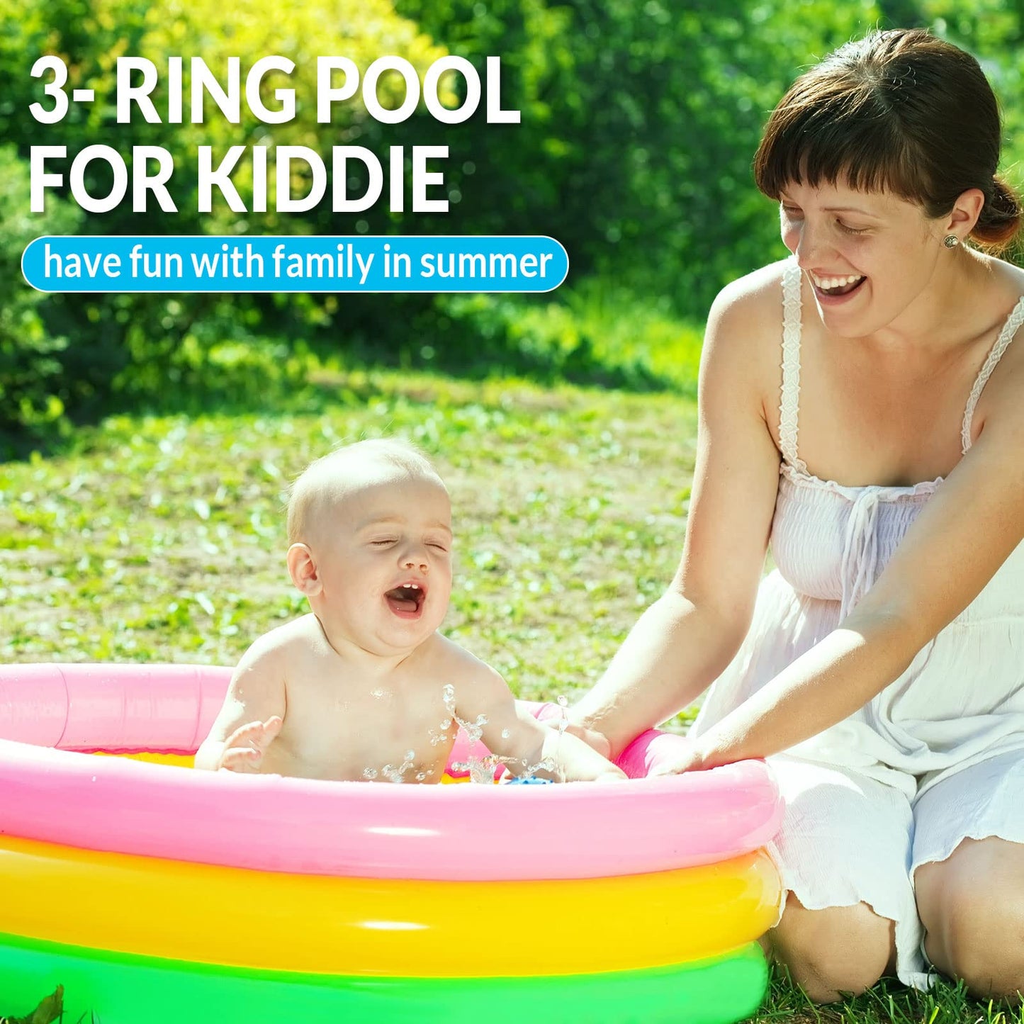 Jerify 6 Pack Kiddie Pool for Toddler 34 x 10 Inch Inflatable Kids Swimming Pool Small Baby Blow up 3 Rings Round Baby Padding Ball Pond for Indoor and Outdoor Water Game Play Center(Bright Style)