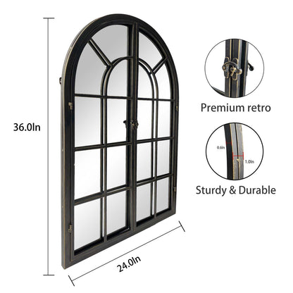 ironsmithn Arched Window Mirror, 36"x24" Grid Mirrors, Windowpane Mirror, Black Metal Arch Mirrors for Decor Living Room Fireplace Entryway Bedroom Hallway