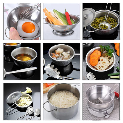TekkPerry Kids Kitchen Pretend Play Toys, Cooking Toys Play Pots and Pans Set for Kids, 21pcs Small Stainless Steel Kitchen Cookware Kits Toys, Cookware Playset for Girls, Boys