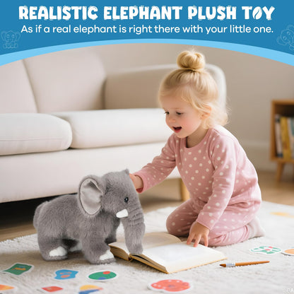 SnugBibble Elephant Plush Stuffed Animal with Multiple Realistic Sounds – Soft Cuddly Toy for Kids & Adults – Fun Gift for Baby Shower, Birthday, Christmas