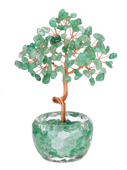 Top Plaza Healing Crystals Green Aventurine Crystal Tree with Glass Base Handmade Natural Gemstone Life Tree Mini Bonsai Money Trees Good Luck Home Office Desk Decor