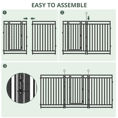Decorative Garden Fence Metal Dog Fence Outdoor for Yard, 36ft (L) × 40in (H), 14 Panels + 2 Gates, Rustproof Animal Barrier Fencing for Patio & Flower Bed, No Dig, Black-Silver