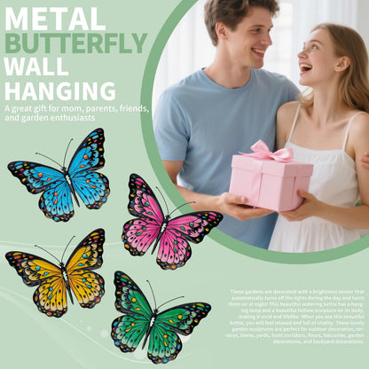 HHUWRUL 4 Pack Metal Butterfly Wall Decor, 9.6-Inch Outdoor Fence Wall Art Decor, Hanging Ornament for Garden, Yard, Living Room, Bedroom