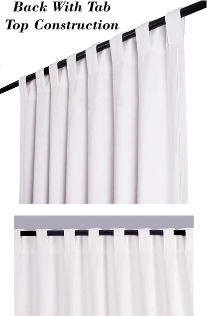Lightnpro White Cotton Curtains 96 Inches Long - Set of 2 Farmhouse Tab Top Drapes 50x96 for Living Room, Bedroom, or Dining, Light Filtering Curtain Panels, Classic Window Treatment