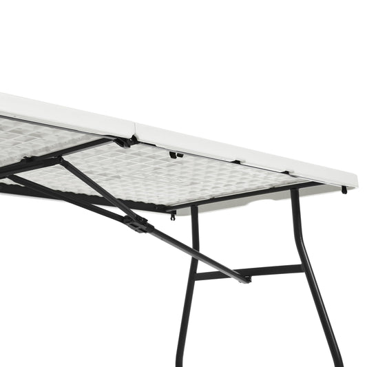 Amazon Basics Heavy Duty Portable Folding Table, 6 ft, Indoor & Outdoor, Fold-in-Half Design with Carrying Handle, White