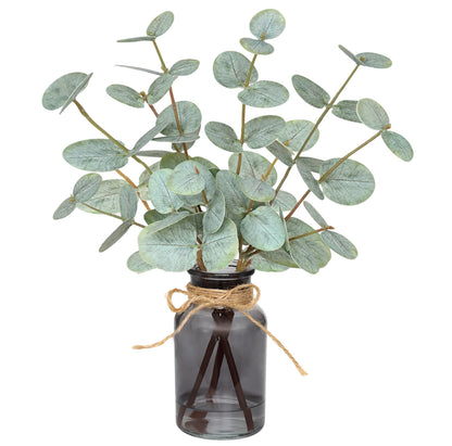 Piklado Artificial Eucalyptus Stems in Vase with Faux Water,Fake Plants for Bathroom,Coffee Table,Green Leaves for Centerpiece,Faux Greenery Plants Decorations.(Green-Black Bottle)